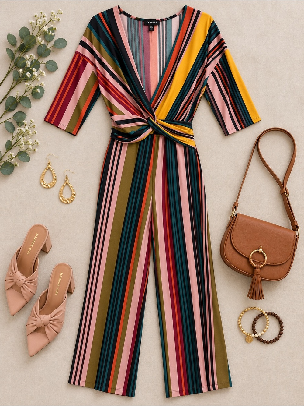 Express Multicolor Striped Wide-Leg Jumpsuit Size Small